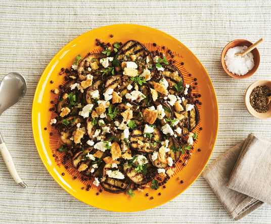 Grilled Aubergine, Lentil and Goat’s Cheese Salad