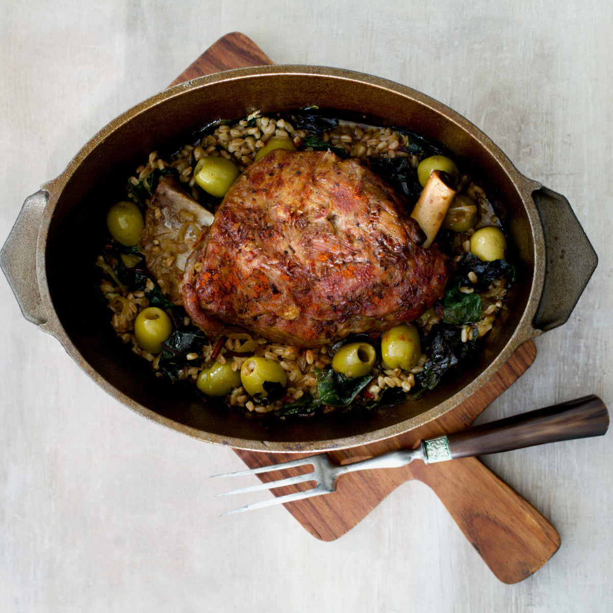 Slow braised lamb with preserved lemons, olives and fregola Sabato