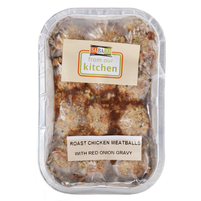 Roast Chicken Meatballs with Red Onion Gravy