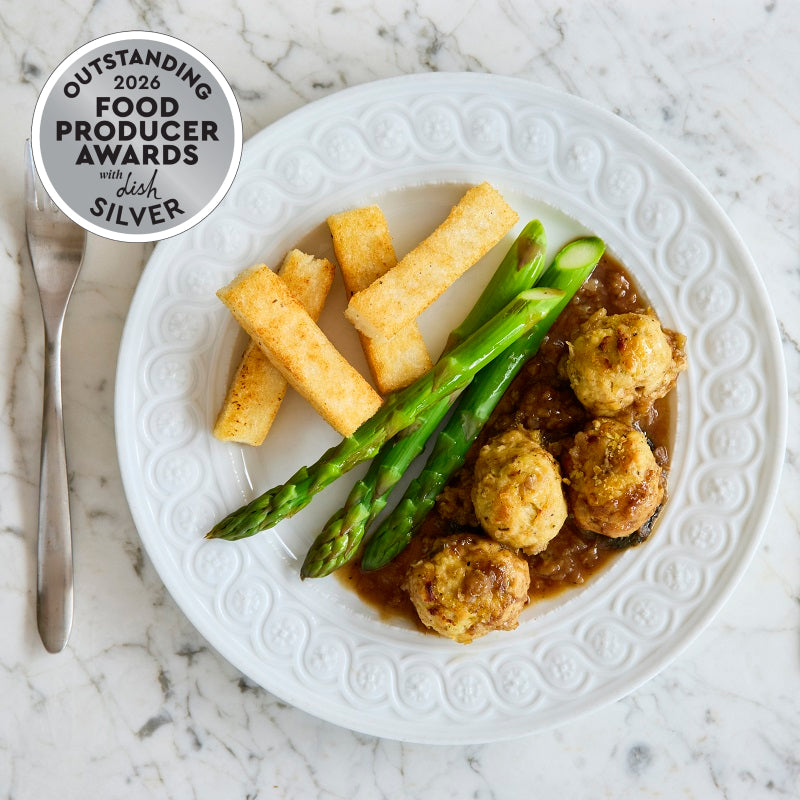 Roast Chicken Meatballs with Red Onion Gravy