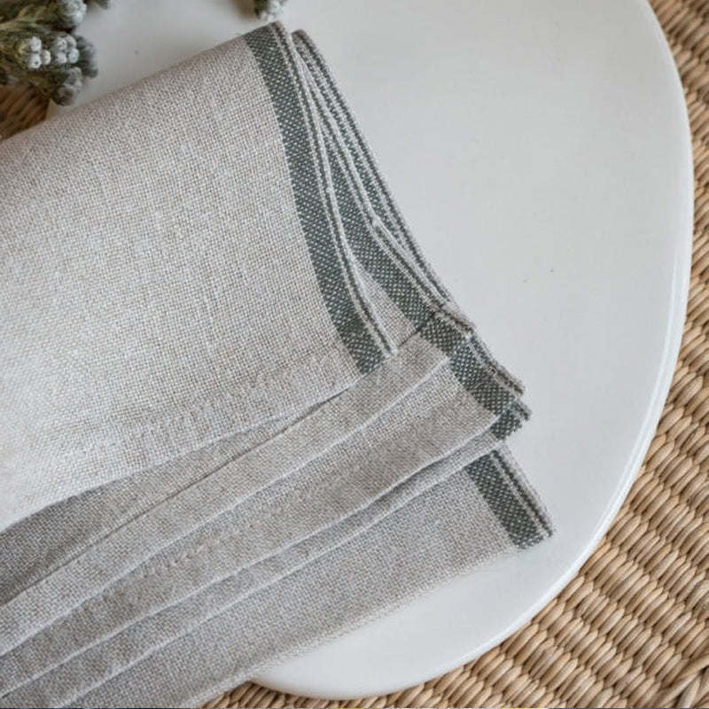 Mungo Selvedge Linen Napkin ~ Urban Olive | New Zealand Delivery | Sabato Auckland