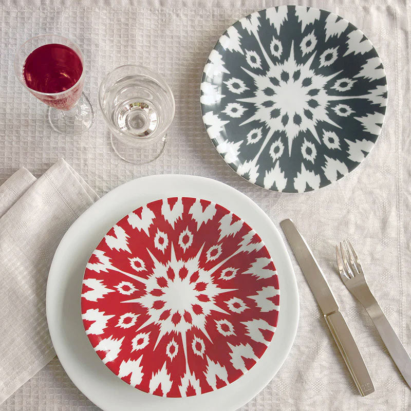 Tsé & Tsé Uzbek Plates ~ Small 21cm ~ Tashkent Grey & Red | New Zealand Delivery | Sabato Auckland