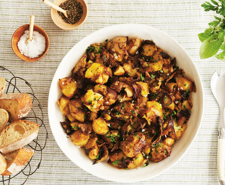 Balsamic Roast Crushed Potatoes with Mushrooms