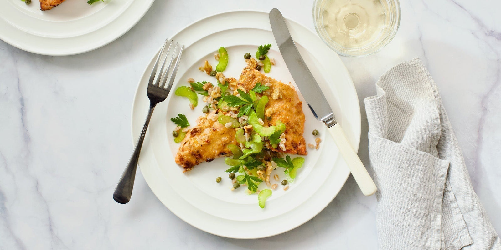Glazed Salmon with Farro, Parsley and Caper Salsa