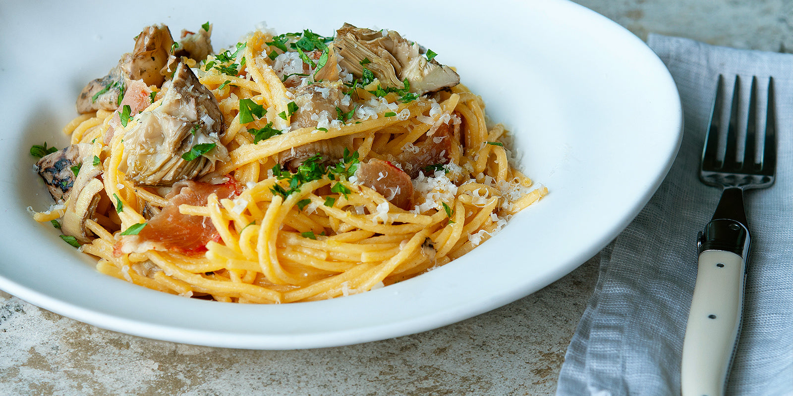 Artichoke and Coppa Spaghetti