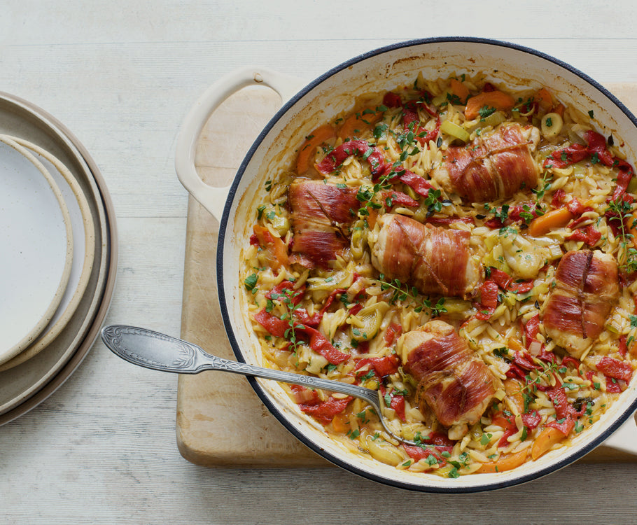 One-pan Chicken with Orzo & Pimientos