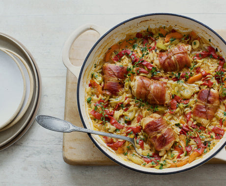 One-pan Chicken with Orzo & Pimientos