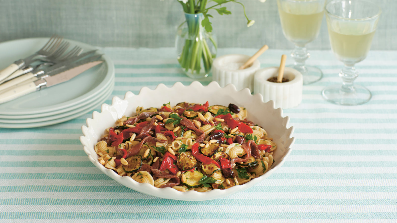 Pasta, Zucchini, and Piquillo Pepper Salad