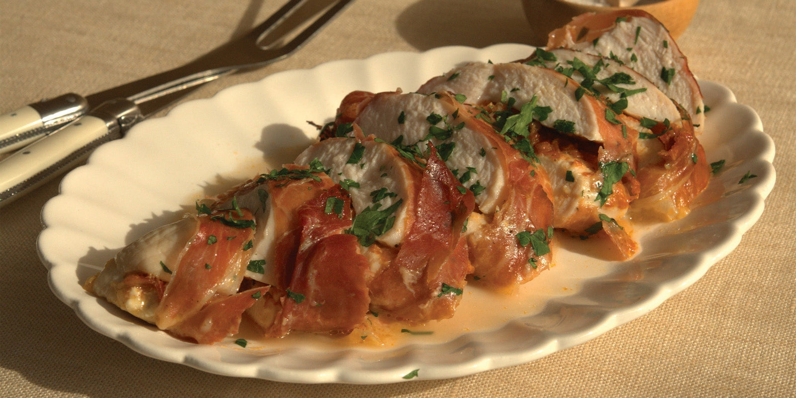 Prosciutto-wrapped Chicken with Taleggio & Pronto Rosso