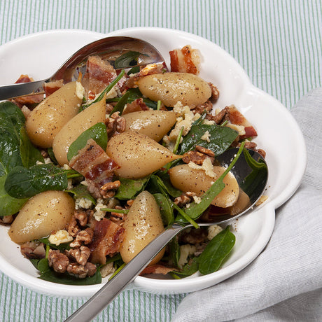 Baby Pear, Spinach and Walnut Salad with Goat Cheese & Pancetta