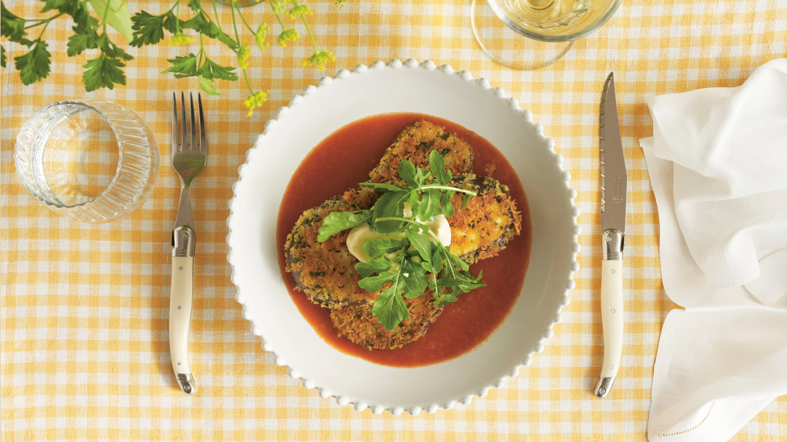 Aubergine Schnitzels with Gazpacho Sauce