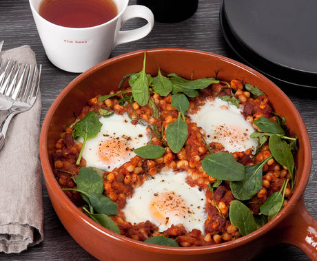 Chorizo Baked Beans with Spinach & Eggs