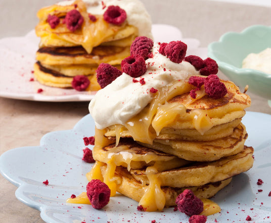 Lemon Soufflé Pancakes with lemon curd