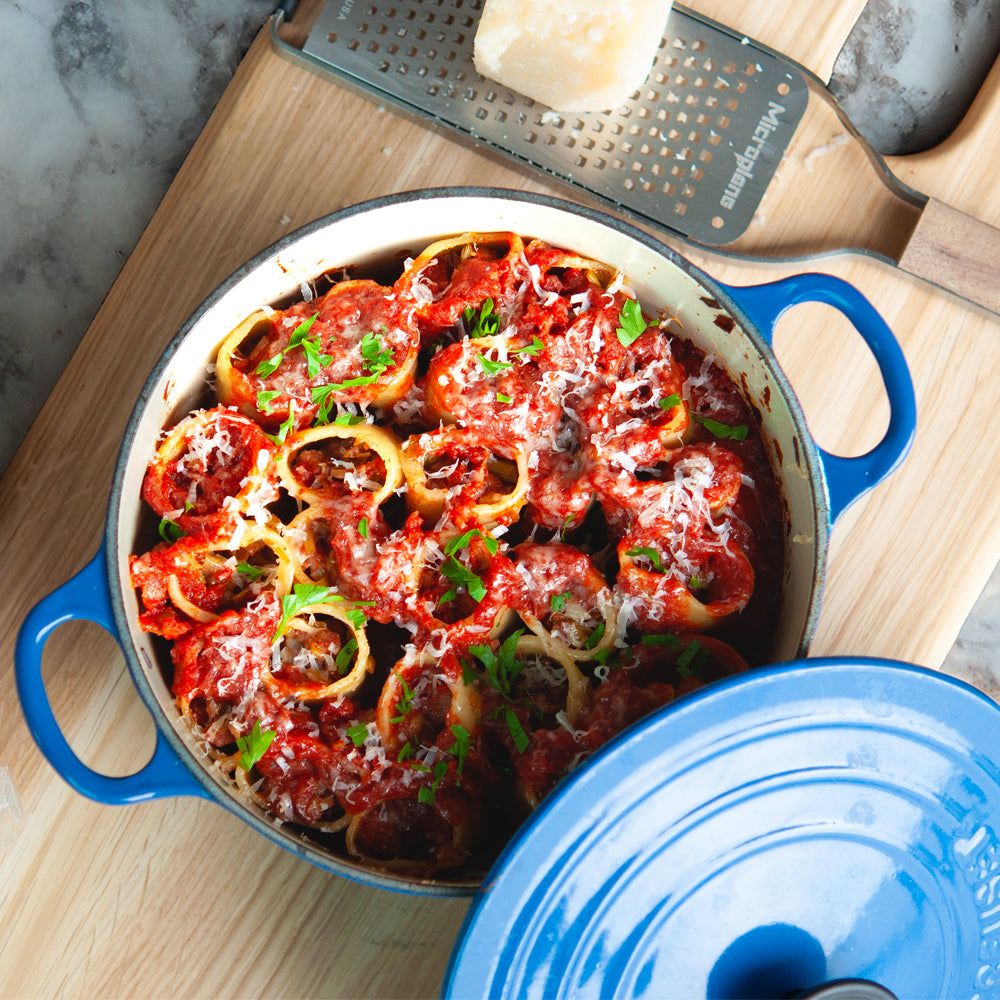 Paccheri Pasta Stuffed with Sausage and Leek