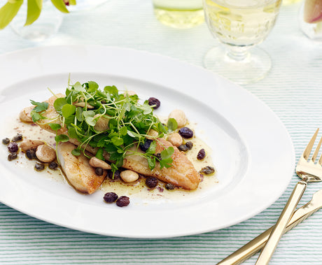 Panfried Fish with Pickled Sultanas, Burnt Butter & Capers