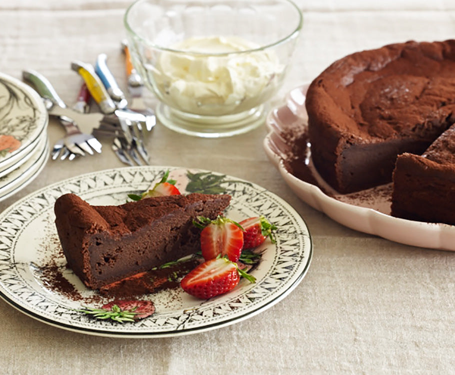 Pressed Valrhona Chocolate Cake with Strawberries & Vincotto