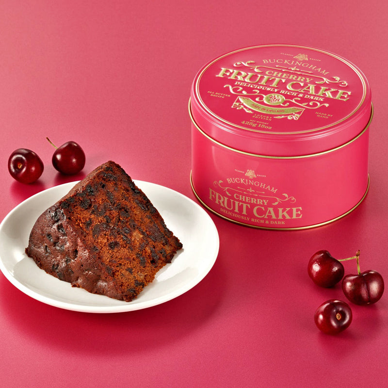 Buckingham Cherry Fruit Cake with Kirsch in Vintage Tin Cut 425g | New Zealand Delivery | Sabato Auckland