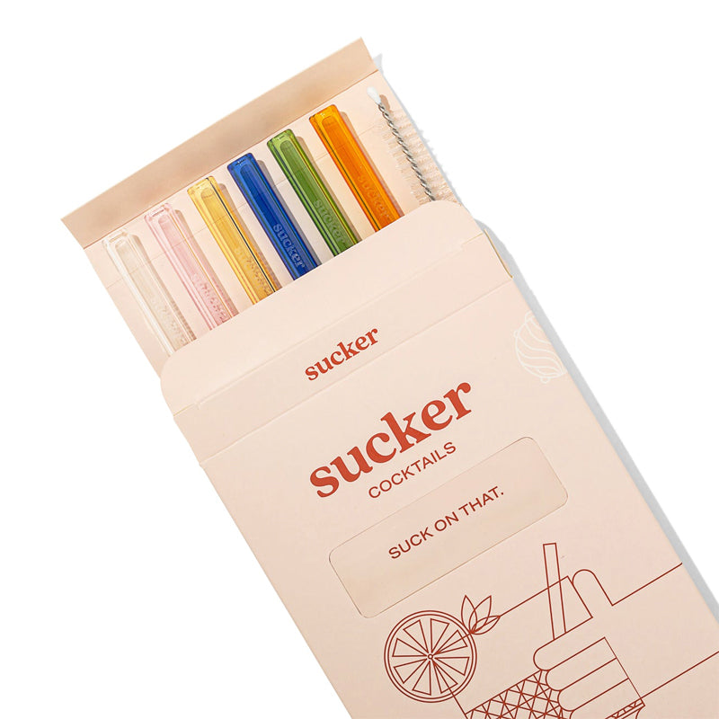 Sucker Cocktail Glass Straws ~ Multi-colour open box | New Zealand Delivery | Sabato Auckland