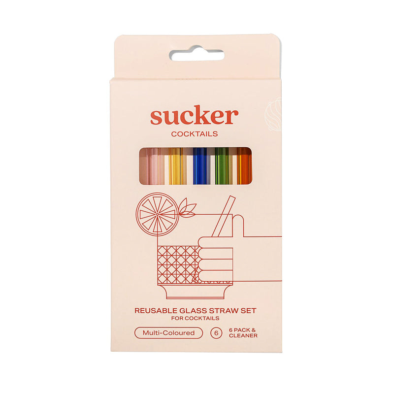 Sucker Cocktail Glass Straws ~ Multi-colour Set of 6 | New Zealand Delivery | Sabato Auckland