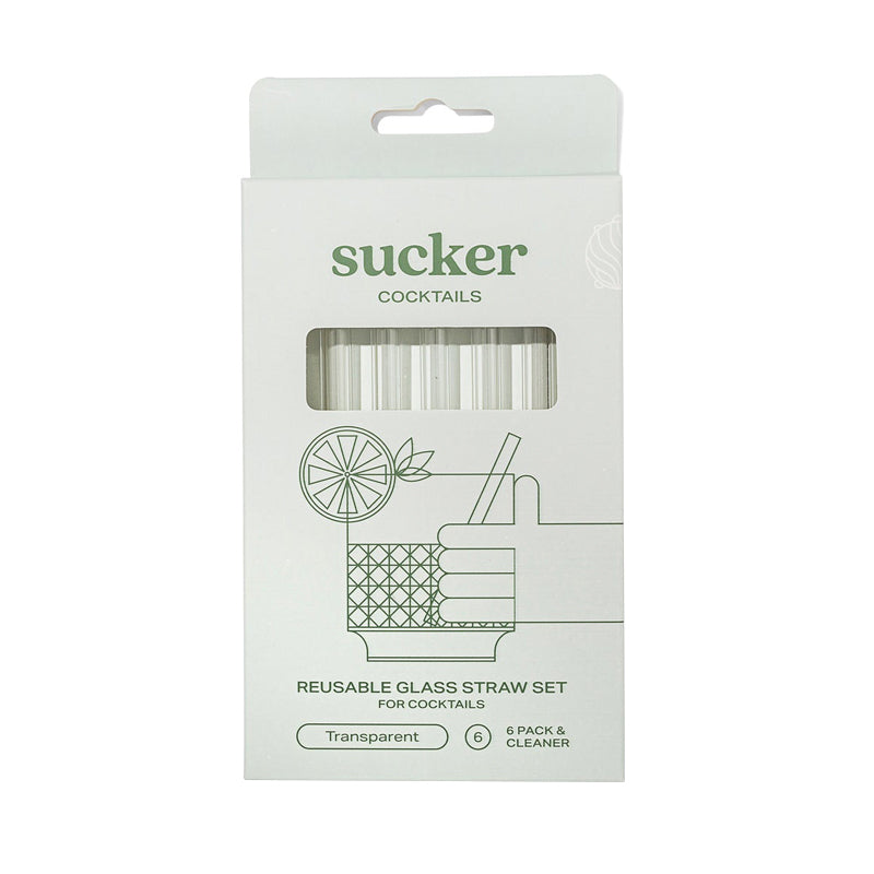 Sucker Cocktail Glass Straws ~ Transparent Set of 6 | New Zealand Delivery | Sabato Auckland