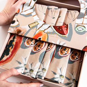 Load image into Gallery viewer, Bespoke Letterpress Linen Napkins ~ Summer Picnic
