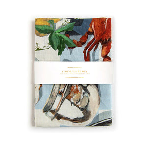 Load image into Gallery viewer, Bespoke Letterpress Tea Towel ~ Crab &amp; Squid
