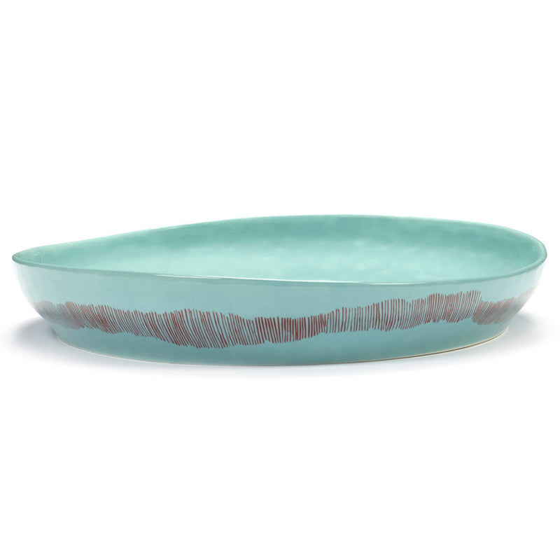 Ottolenghi Deep Serving Plate ~ Azure with Red Stripes
